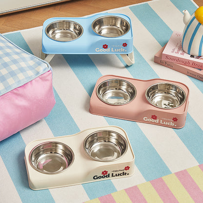 Foldable Stainless Steel Dual Bowl for Dogs and Cats